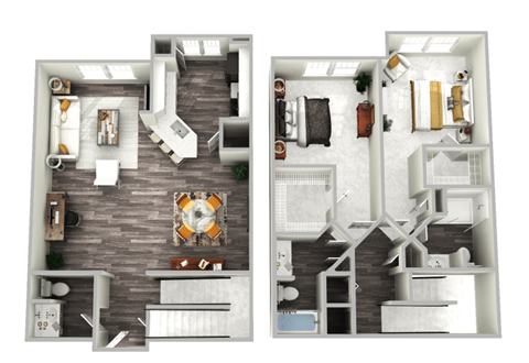 Floor plan for 2 beds, 2.5 baths, 1598 sqft